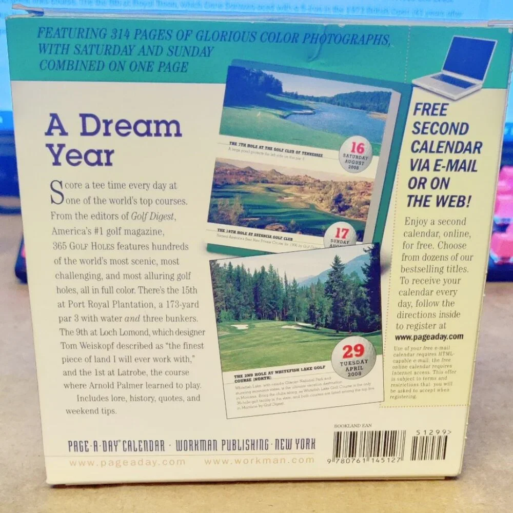 Golf Digest 2008, 365 Golf Holes Page-A-Day DESK Calendar DAY TO DAY- Unopened